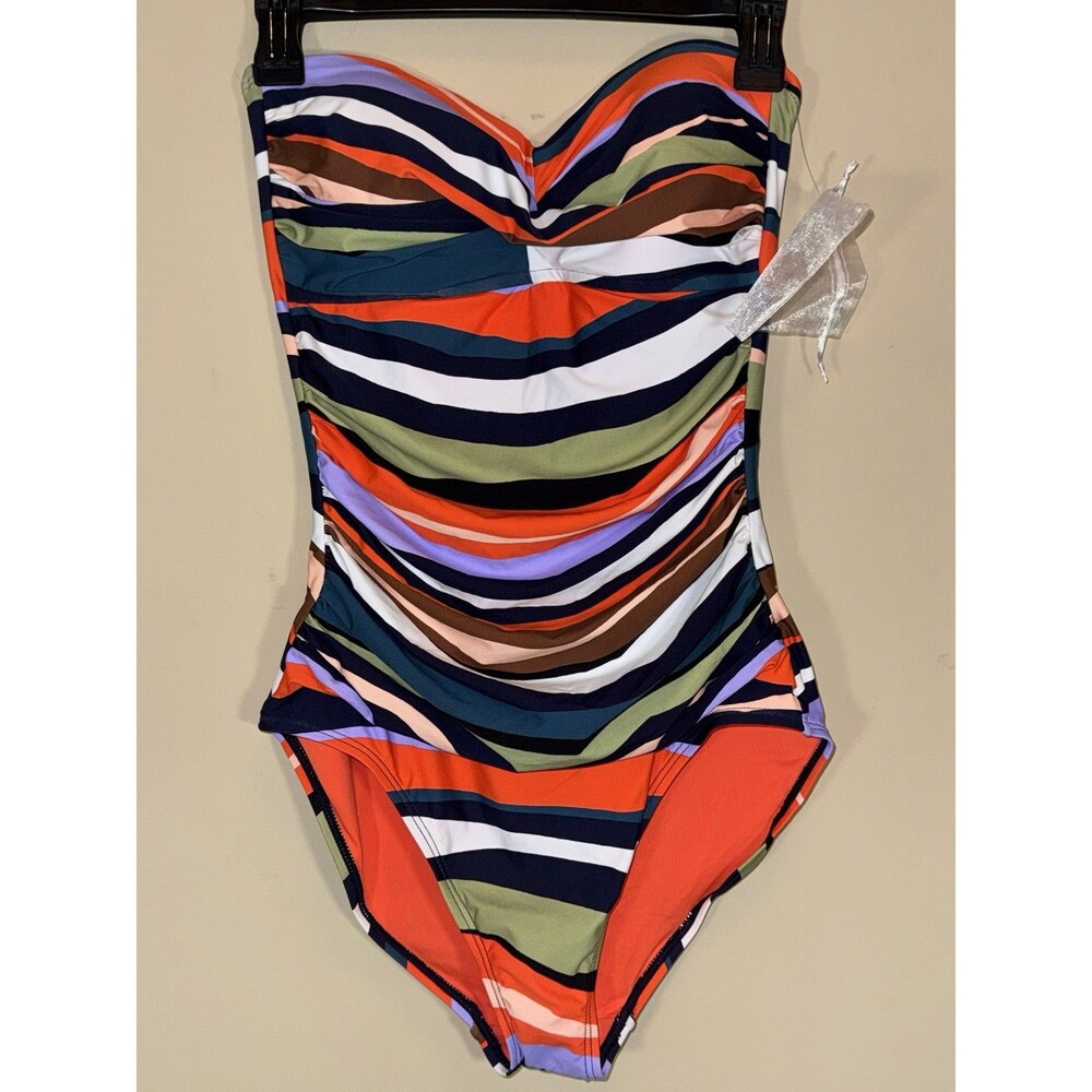Anne Cole Swimsuit 8 Multi Color Strapless Halter Ruched One Piece Suit NEW NWT